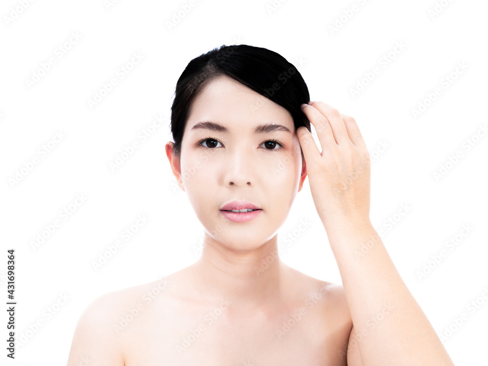closeup young woman smiling face with clean skin isolated on white closeup young woman smiling face with clean skin isolated on white