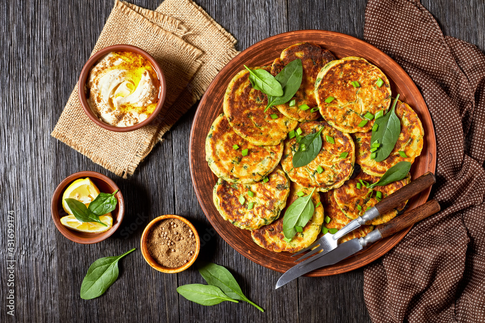 vegan chickpea spinach pancakes on a plate