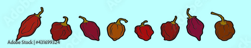 set of habanero chili peppers logo cartoon icon design template with various models. vector illustration isolated on blue background