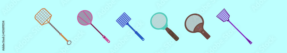 set of fly swatter cartoon icon design template with various models. vector illustration isolated on blue background set of fly swatter cartoon icon design template with various models. vector illustration isolated on blue background