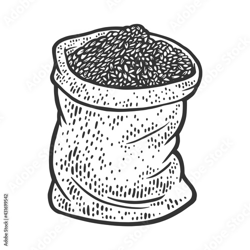 bag of wheat grain sketch engraving vector illustration. T-shirt apparel print design. Scratch board imitation. Black and white hand drawn image.