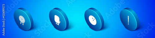 Set Isometric Target sport, Bowling ball, Baseball bat and Boxing glove icon. Vector
