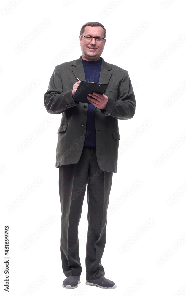 full length . smiling adult male with a clipboard. full length . smiling adult male with a clipboard.