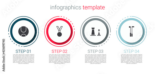 Set Tennis ball, Medal, Chess and Golf club. Business infographic template. Vector