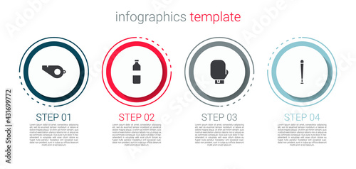 Set Whistle, Bottle of water, Boxing glove and Baseball bat. Business infographic template. Vector