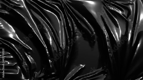 Blank black crumpled plastic foil wrap overlay mockup, looped switch