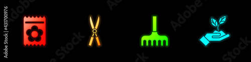Set Pack full of seeds of plant, Gardening handmade scissors, rake and Plant environmental icon. Vector
