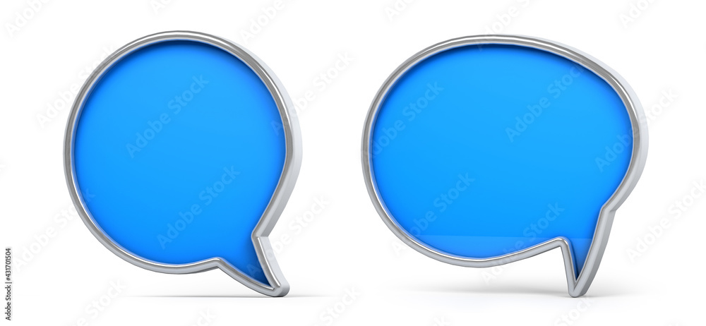 Blue and silver 3d speech bubble isolated on white background. 3D illustration. Blue and silver 3d speech bubble isolated on white background. 3D illustration.