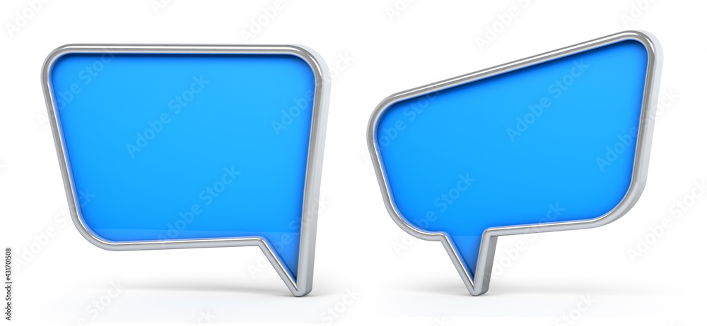 Blue and silver 3d speech bubble isolated on white background. 3D illustration. Blue and silver 3d speech bubble isolated on white background. 3D illustration.