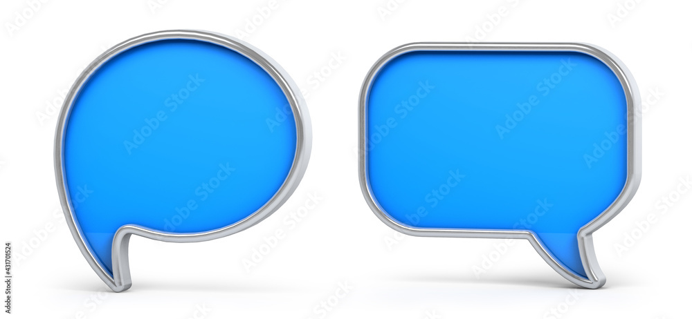 Blue and silver 3d speech bubble isolated on white background. 3D illustration. Blue and silver 3d speech bubble isolated on white background. 3D illustration.