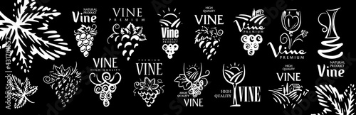 Vector set of hand drawn logos for wine