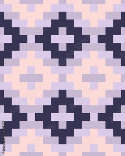 Geometric ornament of rhombuses and flowers in the native American style. Seamless vector pattern for web, print, textile, wallpaper, card, wrapping paper and background