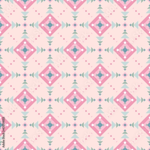 Geometric ornament of rhombuses and triangles in the native American style. Seamless pattern for web, print, textile, wallpaper, card, wrapping paper and background