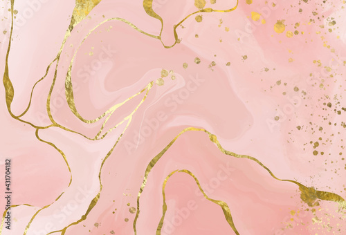 Vector Alcohol ink shape in tender pink and gold.