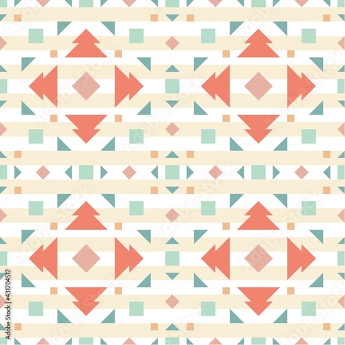 Geometric ornament of rhombuses and triangles in the native American style. Seamless pattern for web, print, textile, wallpaper, card, wrapping paper and background