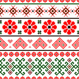 Bulgarian slavic balkan national folklore embroidery style red, white, green and black ornamental seamless vector pattern