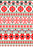 Bulgarian slavic balkan national folklore embroidery style red, white, green and black ornamental seamless vector pattern A4 format