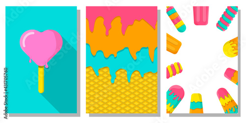 Summer ice cream design for birthday cards  or sale flyer. Set of vector illustrations