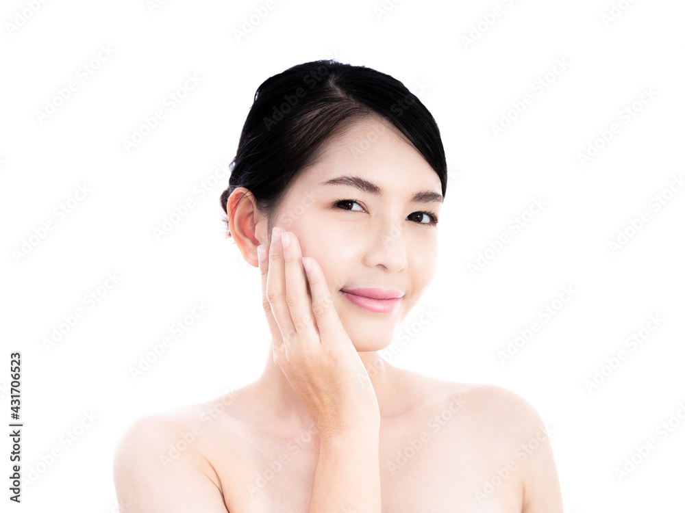 closeup young woman smiling face with clean skin isolated on white closeup young woman smiling face with clean skin isolated on white