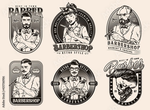 Barbershop monochrome retro labels