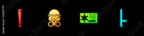 Set Police rubber baton, Gas mask, badge and icon. Vector