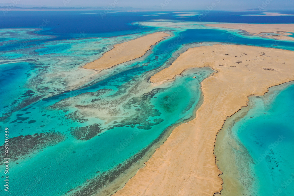 Aerial view: Uninhabited Red sea islands, Egypt