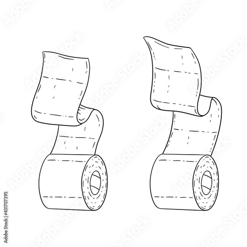Set of toilet paper. Bath element. White cartoon object. Several rolls of paper towels on white background. Doodle sketch