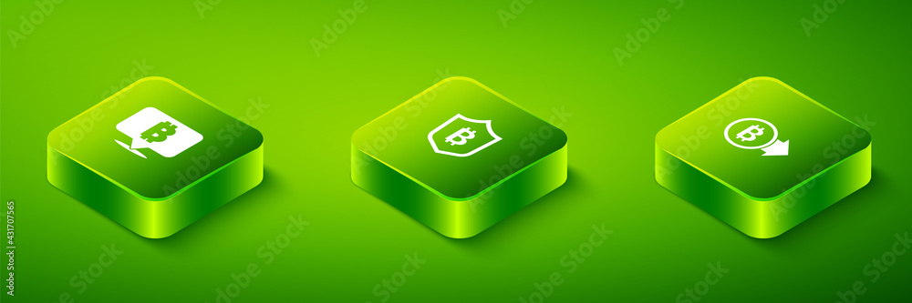 Set Isometric Shield with bitcoin, Bitcoin and icon. Vector Set Isometric Shield with bitcoin, Bitcoin and icon. Vector