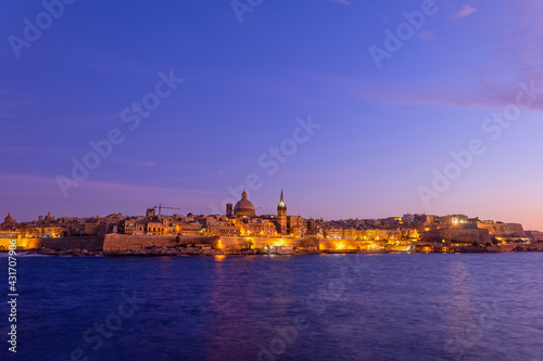Skyline Of Valletta City In Malta At Twilight
