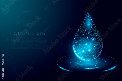 Water drop. Low poly style design. Wireframe light connection structure, 3d graphic concept. Vector illustration