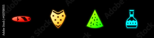 Set Cigar, Poncho, Nachos and Tequila bottle icon. Vector