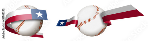 baseball sport ball in ribbons with colors of american state of Texas. Design element for sport competitions. American national sport. Isolated vector on white background