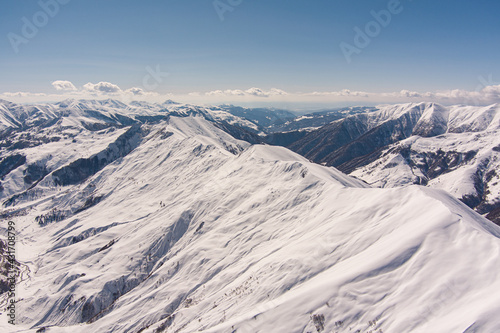 Caucasus mountains in the snow, aero view © Dmitrii