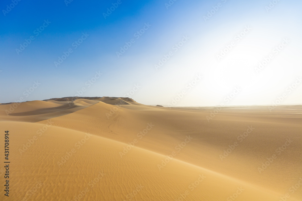 Sahara Desert with perfect blue sky on the background.