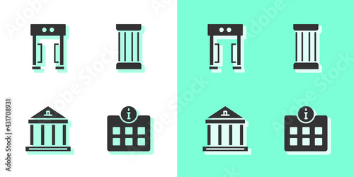 Set Information, Metal detector, Museum building and Ancient column icon. Vector