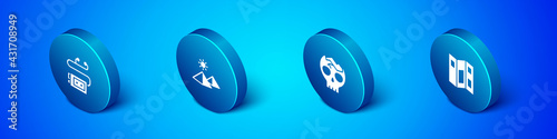 Set Isometric Museum audio guide, Broken human skull, brochure and Egypt pyramids icon. Vector
