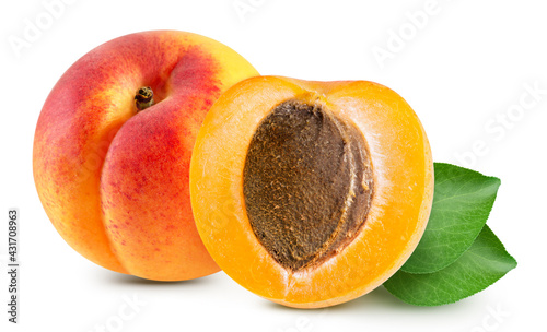 Apricot and half isolated on white background