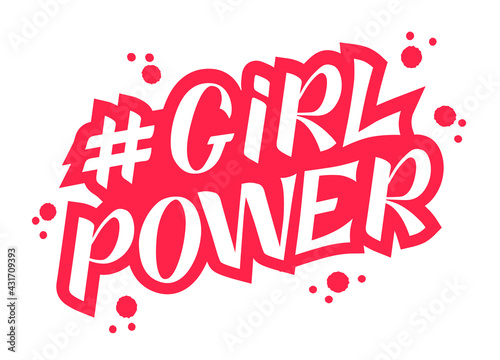 Girl power pink handwritten inscription on white background. GRL PWR hand lettering. Feminist slogan. Empowering phrase, saying. Modern illustration for t-shirt, sweatshirt, or other apparel print.