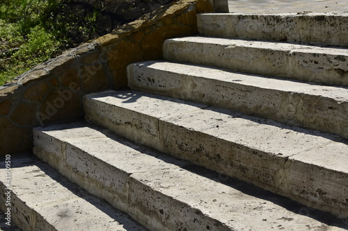 View of the travertine stone steps on a sunny day