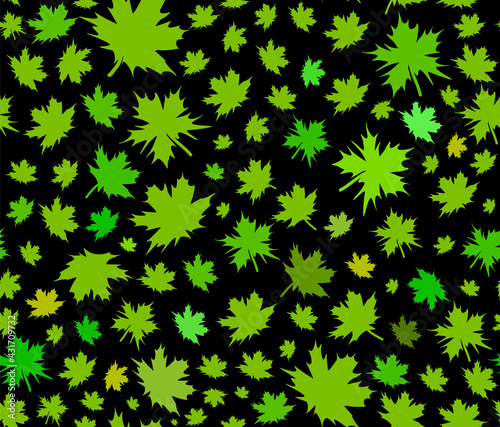 Beautiful decorative vector seamless pattern with green maple leaves