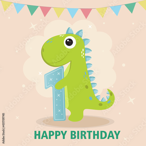 Dinosaur  illustration for birthday greeting card
