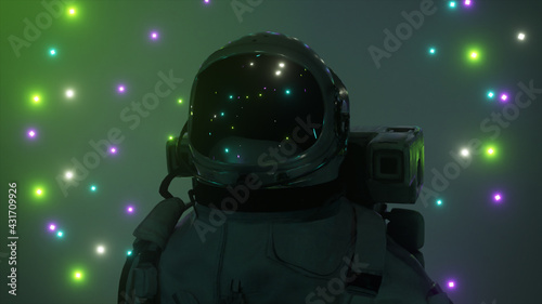Fototapeta Naklejka Na Ścianę i Meble -  Astronaut surrounded by flashing neon lights. Music and nightclub concept. 3D illustration