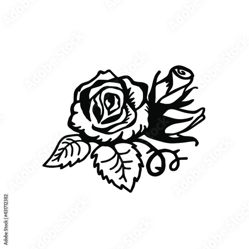 Large rose flower silhouette with buds and leaves