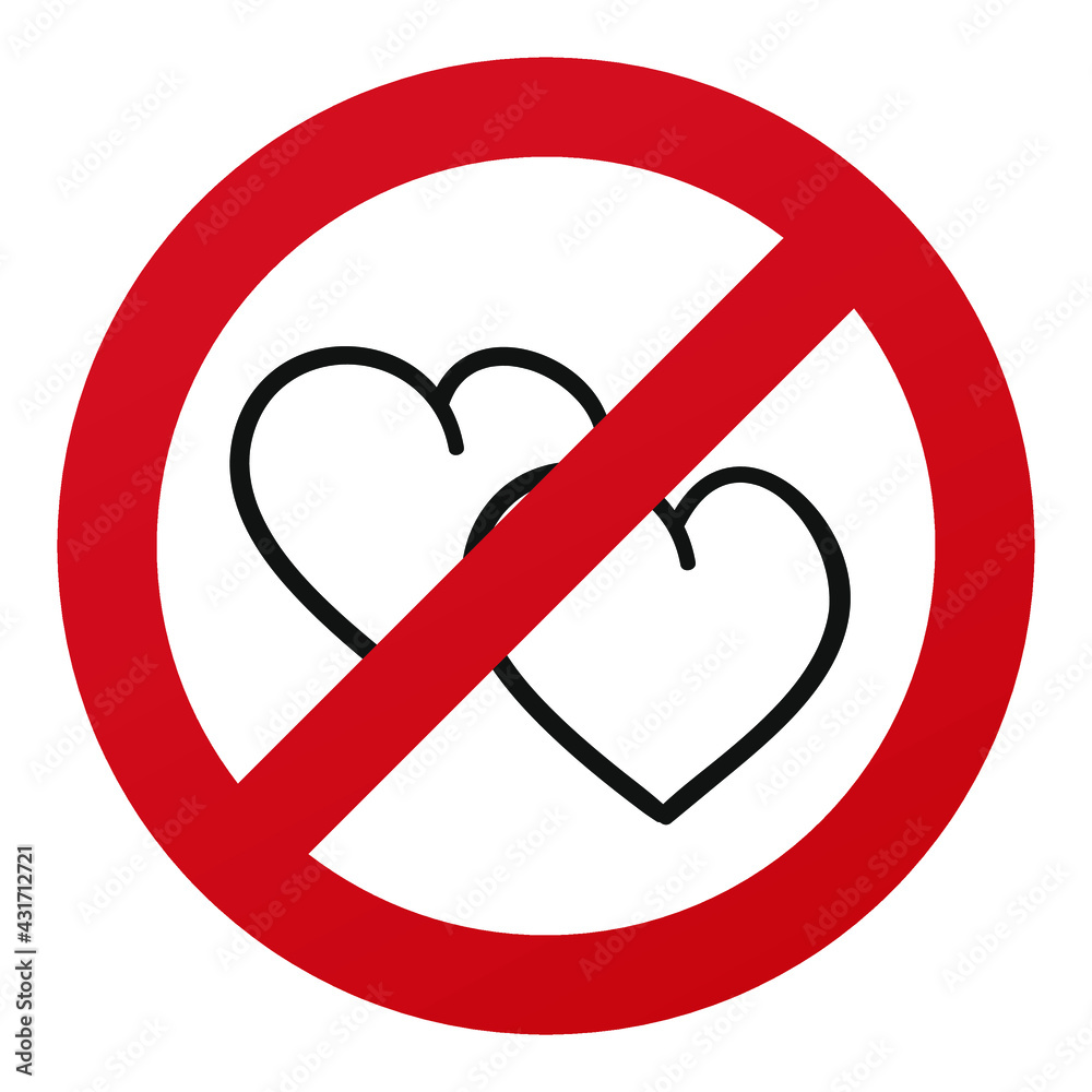 No Hearts Symbol Isolated on White Background. Romance Vector Illustration Prohibition Stop Sign. No Hearts Symbol Isolated on White Background. Romance Vector Illustration Prohibition Stop Sign.