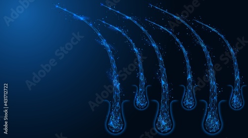 Protect and strengthen the hair and scalp. Polygonal construction of lines and points. Blue background.