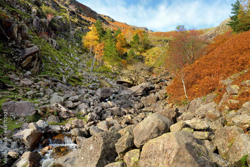 Obraz premium Rushing waters of Stickle Ghyll, located in the Lake District, Cumbria, UK