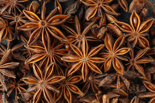 Dried star anise spice texture background