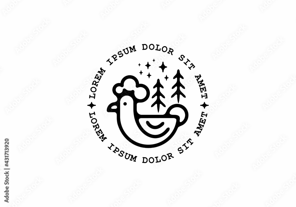 Black line art illustration of hen in circle shape Black line art illustration of hen in circle shape