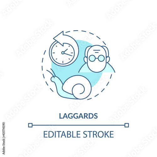 Laggards concept icon. Product adopters category idea thin line illustration. No opinion leadership. Lowest financial fluidity. Vector isolated outline RGB color drawing. Editable stroke