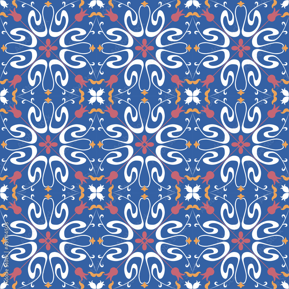 Seamless tiles pattern.  Mosaic background for ceramic in dutch, portuguese, spanish, italian style.